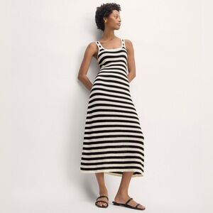 EVERLANE The Crochet Knit Tank Midi Dress Small Black Ivory Stripe Resort Wear
